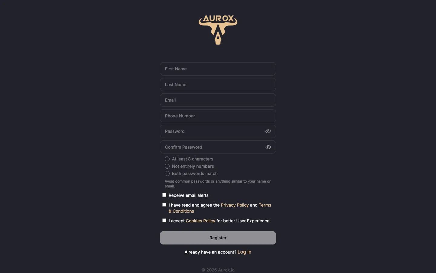 SilagePlan registration form with name, email, phone, and password fields